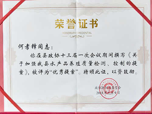 優(yōu)秀提案榮譽證書（2018）